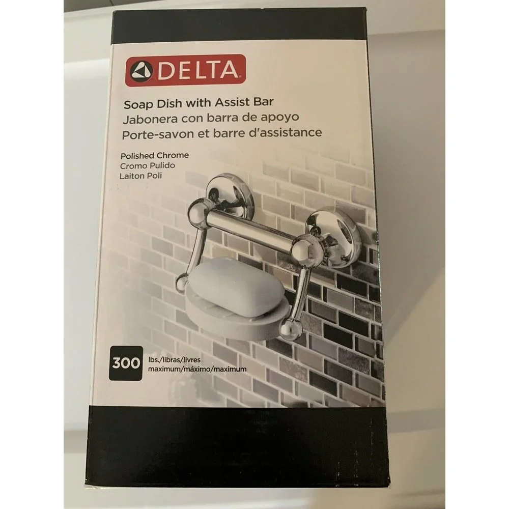 New‎ Delta Faucet DF701PC Bath Hardware Accessory Soap Dish with Assist Bar